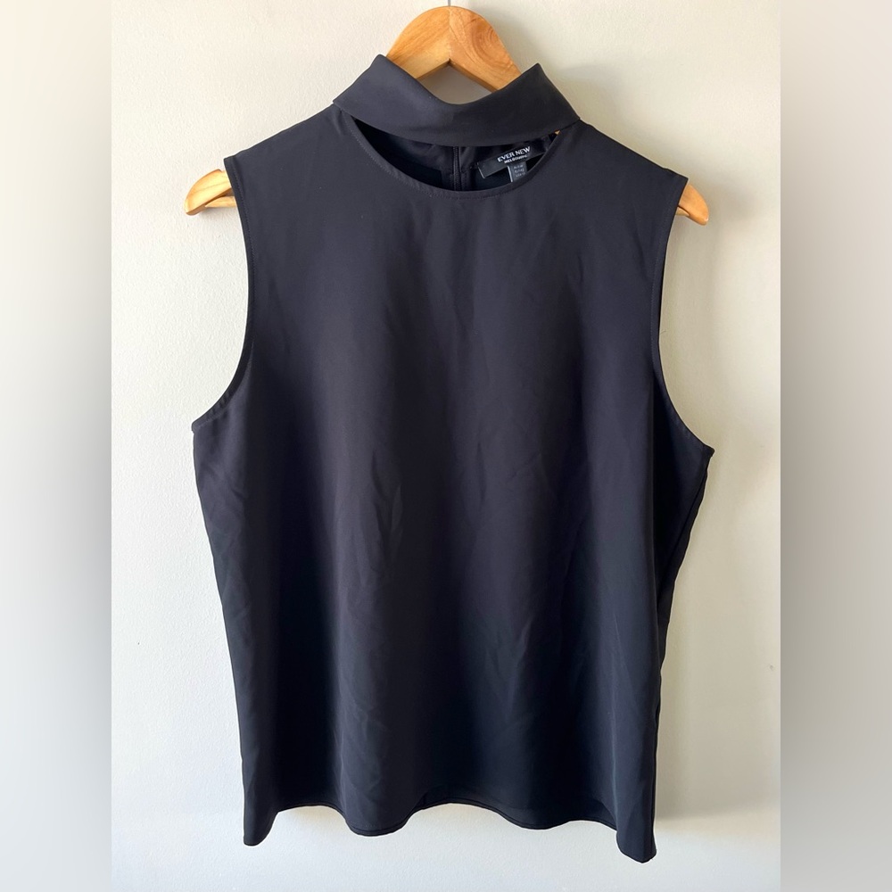 Ever New Black Mock Cut-Out Neck Sleeveless Blouse Size 10 - Classy Minimalist